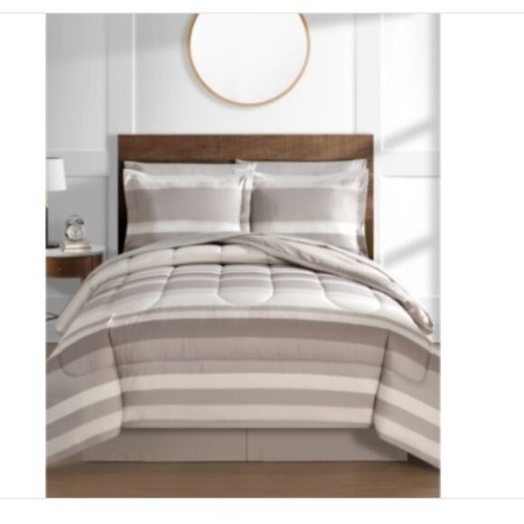 Austin Stripe/Solid Reversible 8 Pc. Comforter Set, Exclusively at Macy's - Taup - Picture 1 of 1
